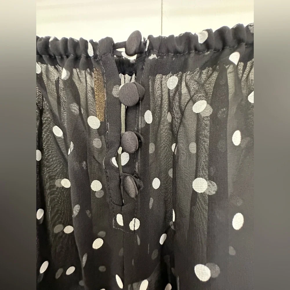 Rosamosario 100% Silk Georgette Polka Dot Lounge Set French Lace Luxury Lounge - Picture 7 of 17
